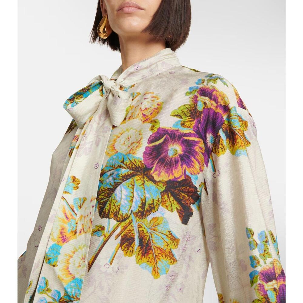 Sold Tory Burch Printed Viscose Bow Blouse top $448 size 14 NN34 - Picture 7 of 10